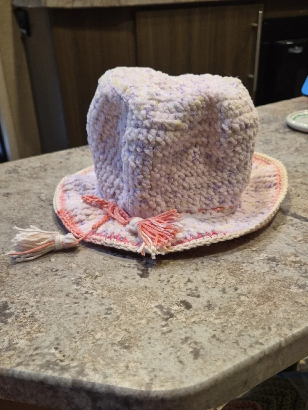 Pastel Speckled Crochet Bucket Hat for Kids - Pink